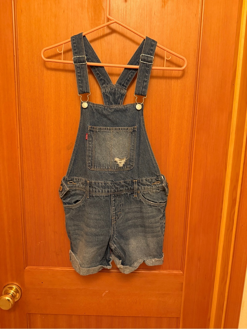 Levi's Distressed Denim Short Overalls - Blue
